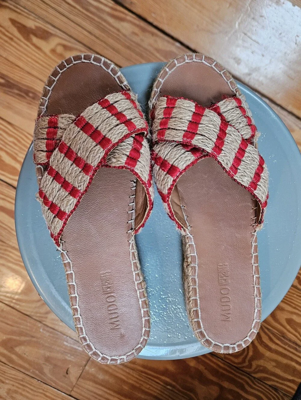 Mudo Jute Espadrille Red & Natural Slide Sandals - Women 9